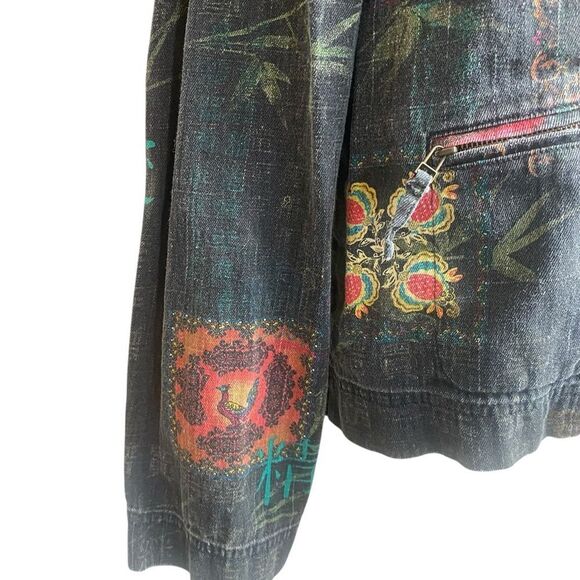 Chico's Blue Jean Jacket with Multicolor Patches - Picture 4 of 9